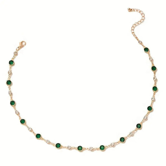 Gold Emerald Station Pendant Necklace Jula Jewelry