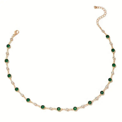 Gold Emerald Station Pendant Necklace Jula Jewelry