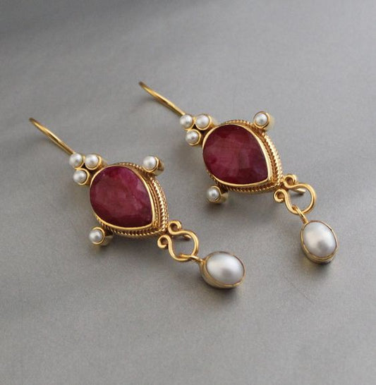 Vintage Ruby and Pearl Earrings Jula Jewelry