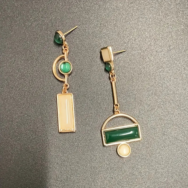 Gold Emerald Geometric Dangle Earrings Jula Jewelry