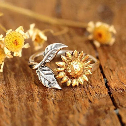 Adjustable Golden Sunflower Ring Jula Jewelry