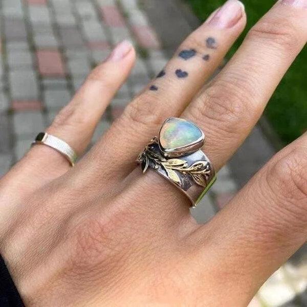 Geometric Opal Leaf Ring Jula Jewelry