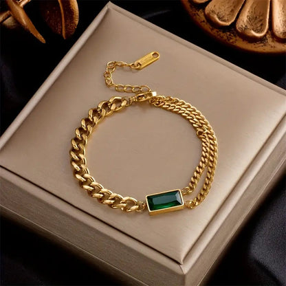 Gold Emerald Chain Bar Bracelet Jula Jewelry