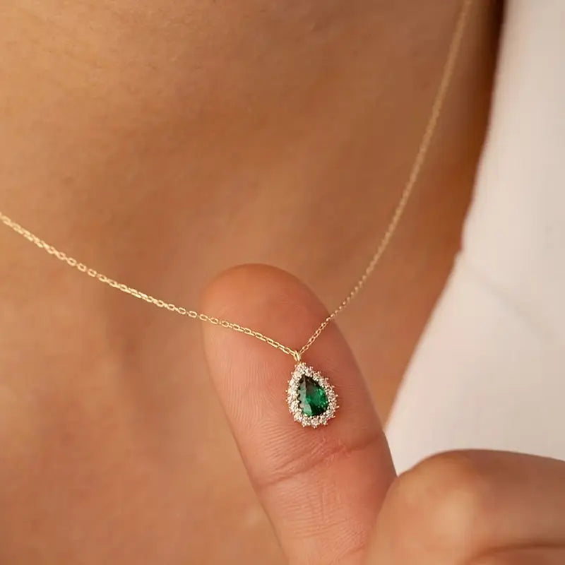 Emerald Teardrop Gold Necklace Jula Jewelry