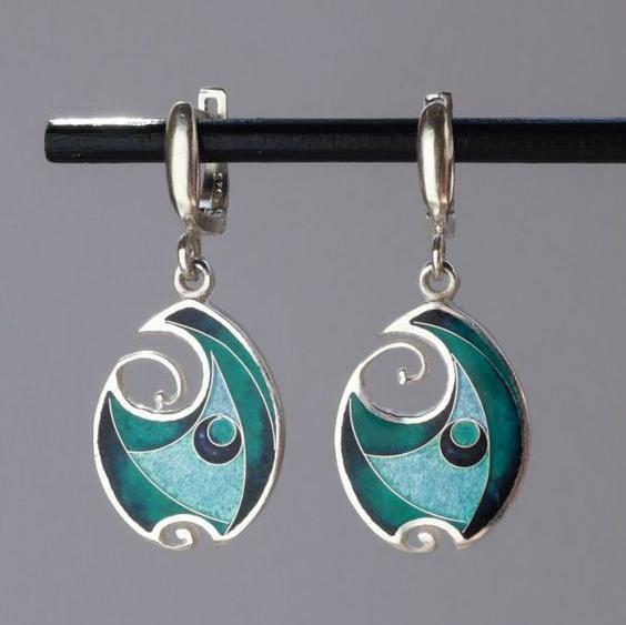 Vintage Blue Enamel Silver Ear Jewelry Jula Jewelry