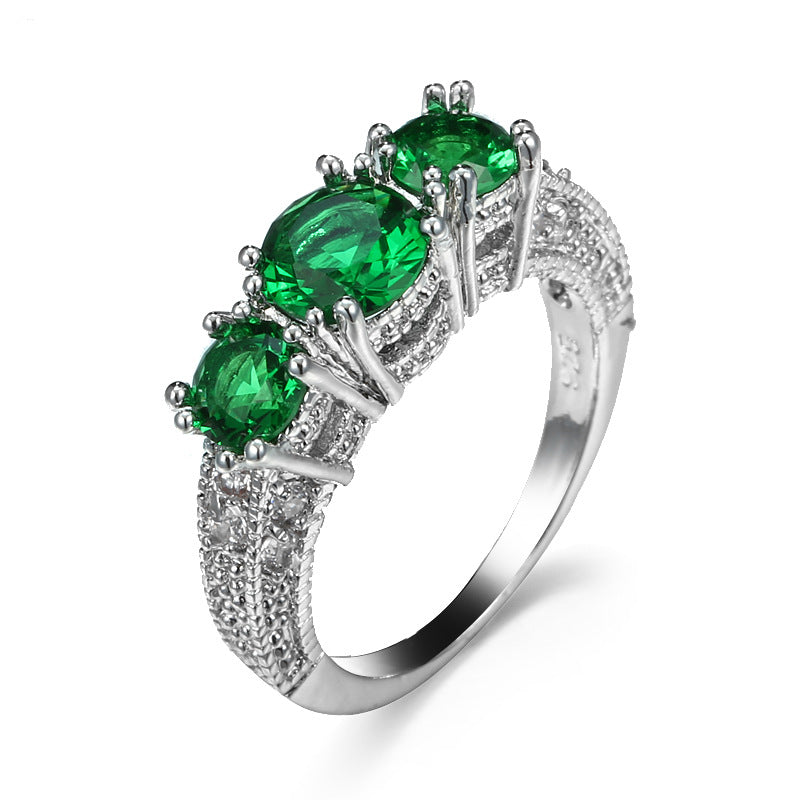 Silver Emerald Trio-Stone Ring Jula Jewelry