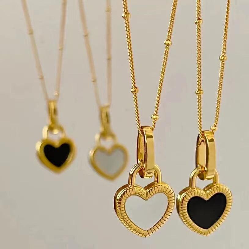 Gold Heart Necklace in Black and White Jula Jewelry