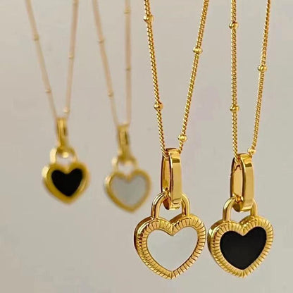 Gold Heart Necklace in Black and White Jula Jewelry
