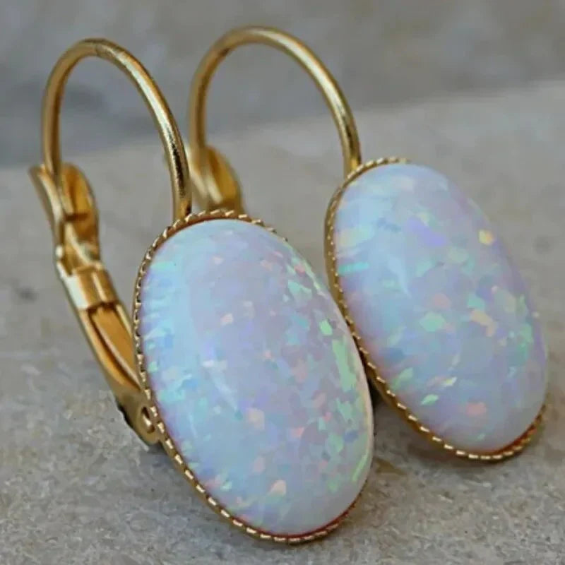 Vintage Golden Earrings with White Opal Jula Jewelry