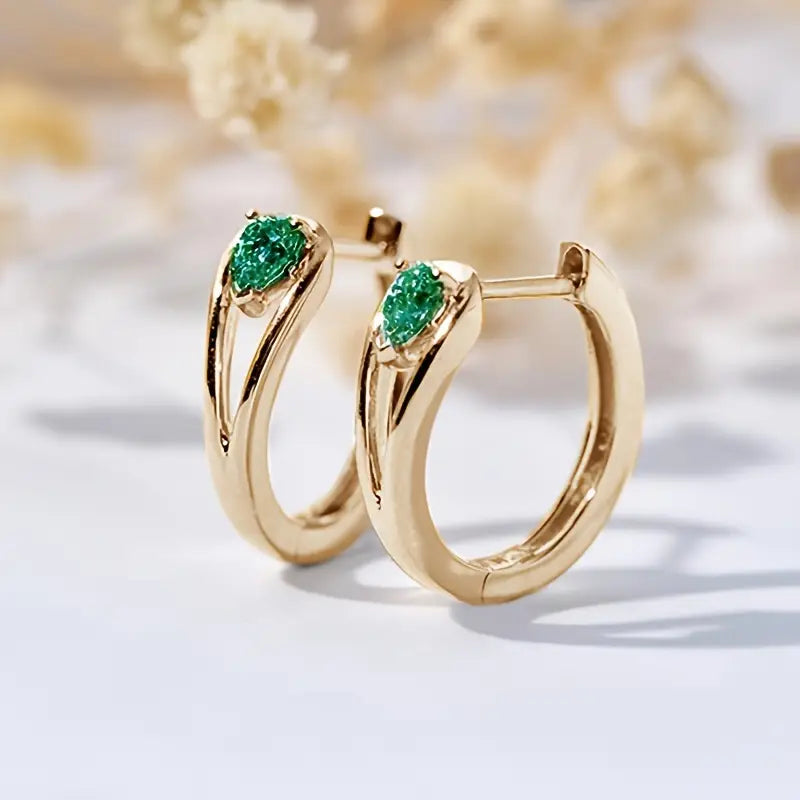 Gold Hoop Earrings with Emerald Accents Jula Jewelry