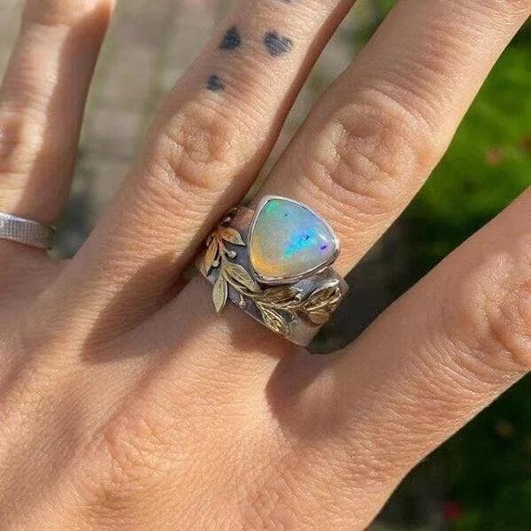 Geometric Opal Leaf Ring Jula Jewelry