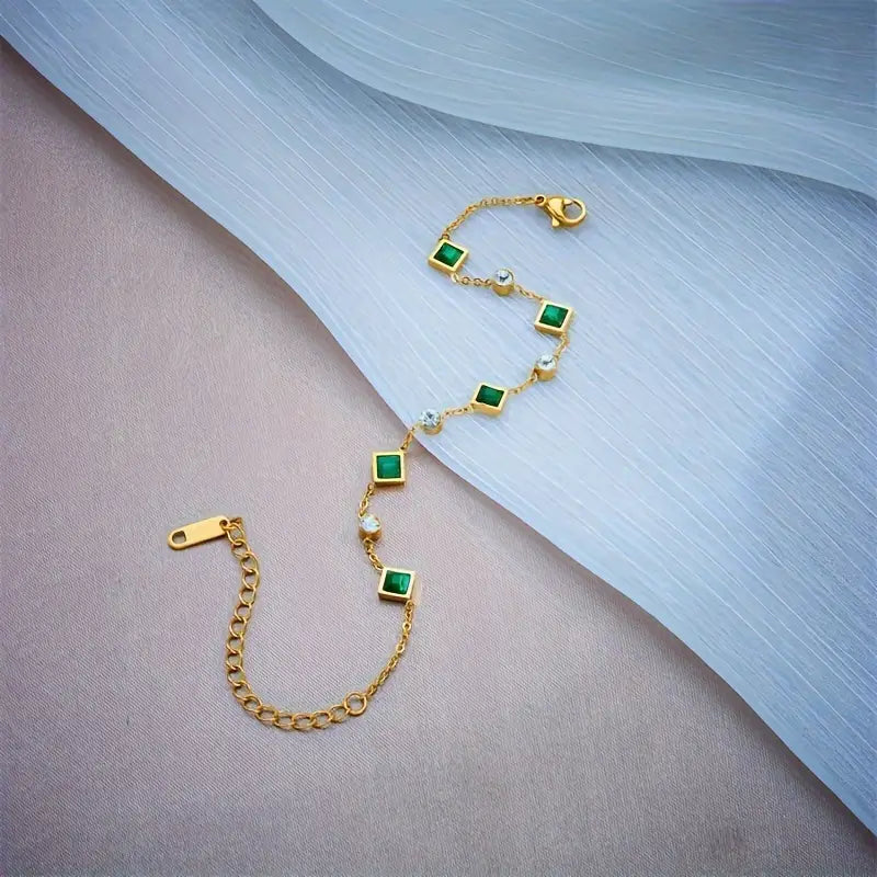 Emerald Gold Station Bracelet Jula Jewelry