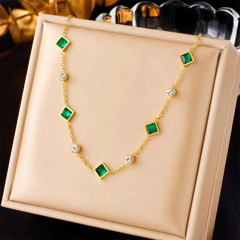 Gold Emerald Geometric Pendant Necklace Jula Jewelry
