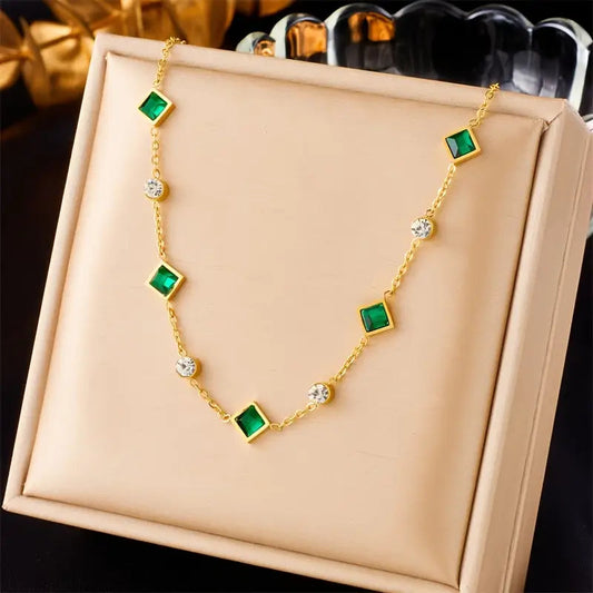 Gold Emerald Geometric Pendant Necklace Jula Jewelry