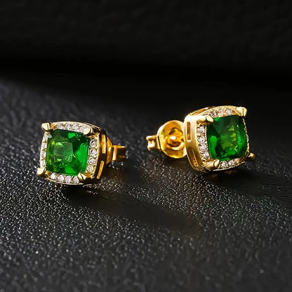 Golden Emerald Halo Stud Earrings Jula Jewelry