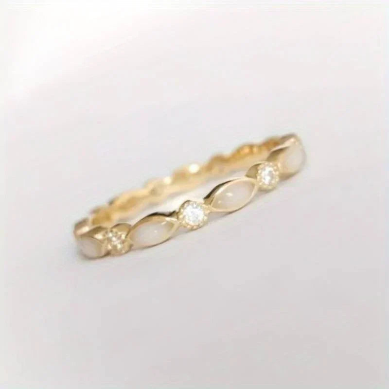 Vintage White Opal and Zirconia Ring Jula Jewelry