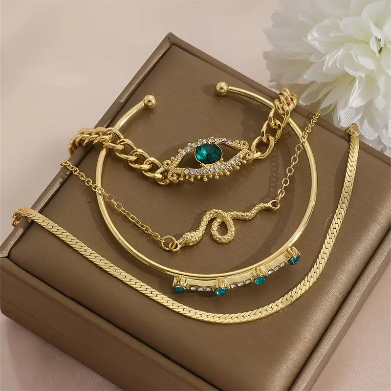 Golden Emerald Charm Bracelet Collection Jula Jewelry