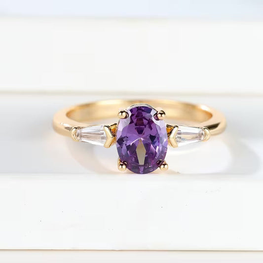 Golden Amethyst Trio-Stone Ring Jula Jewelry