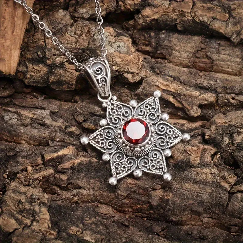 Silver Ruby Star Charm Necklace Jula Jewelry