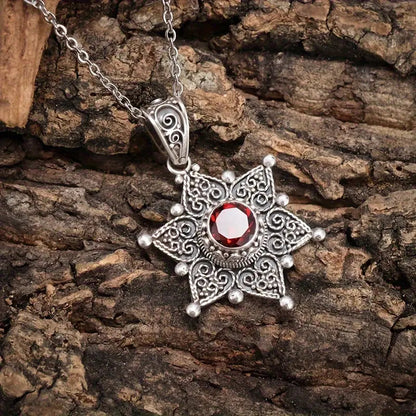 Silver Ruby Star Charm Necklace Jula Jewelry