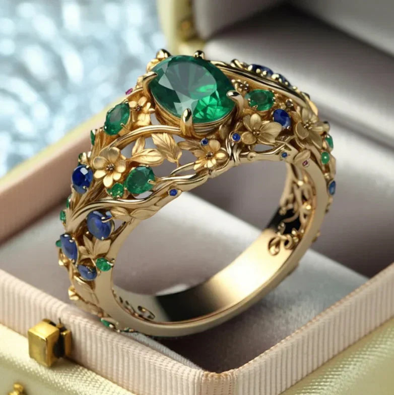 Green and Blue Crystal Gold Band Jula Jewelry