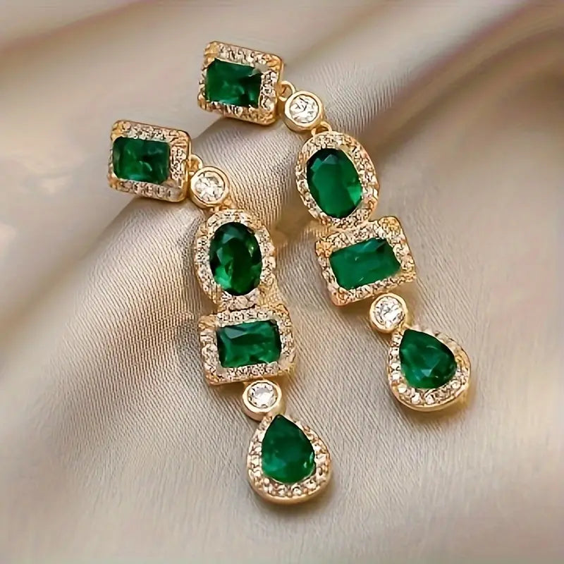 Gold and Emerald Multi-Shape Dangle Earrings Jula Jewelry