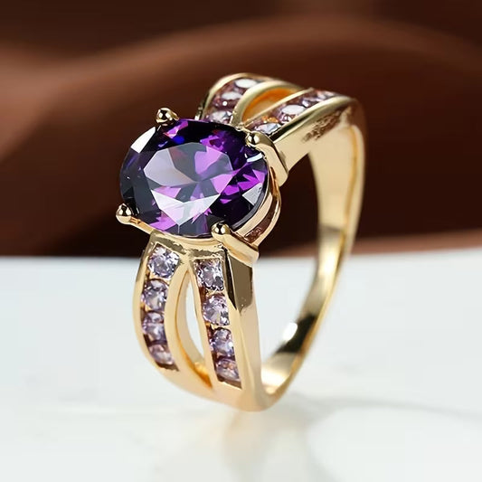 Amethyst Gold Split Band Ring Jula Jewelry