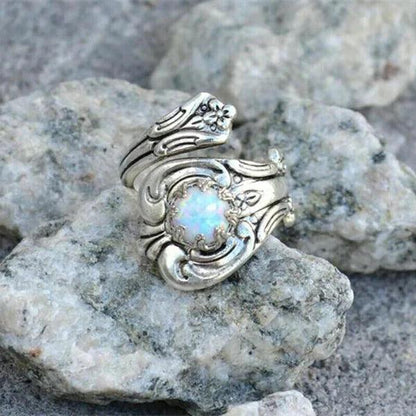 White Opal Spoon-Style Adjustable Ring Jula Jewelry