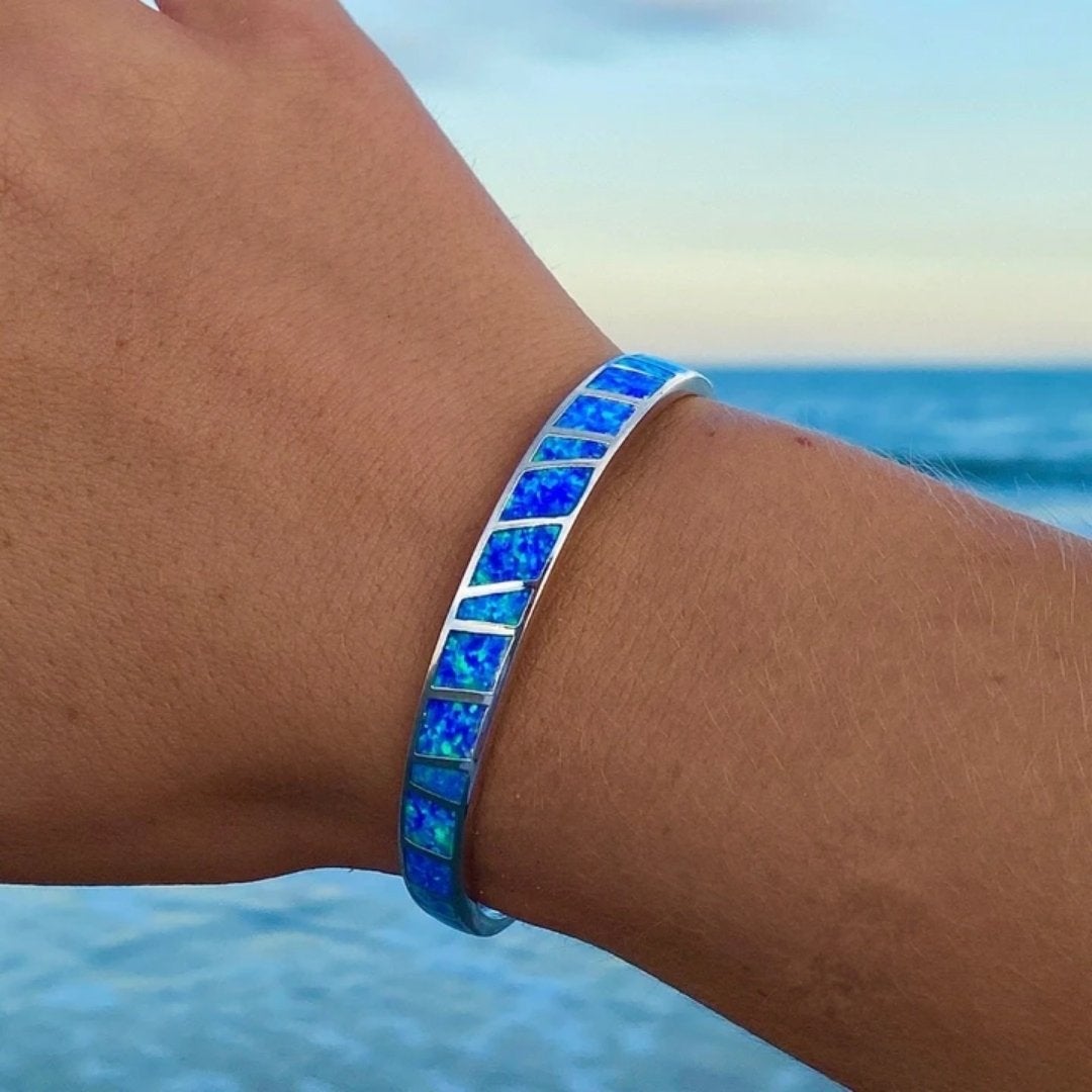 Blue and Silver Opal Bangle Jula Jewelry
