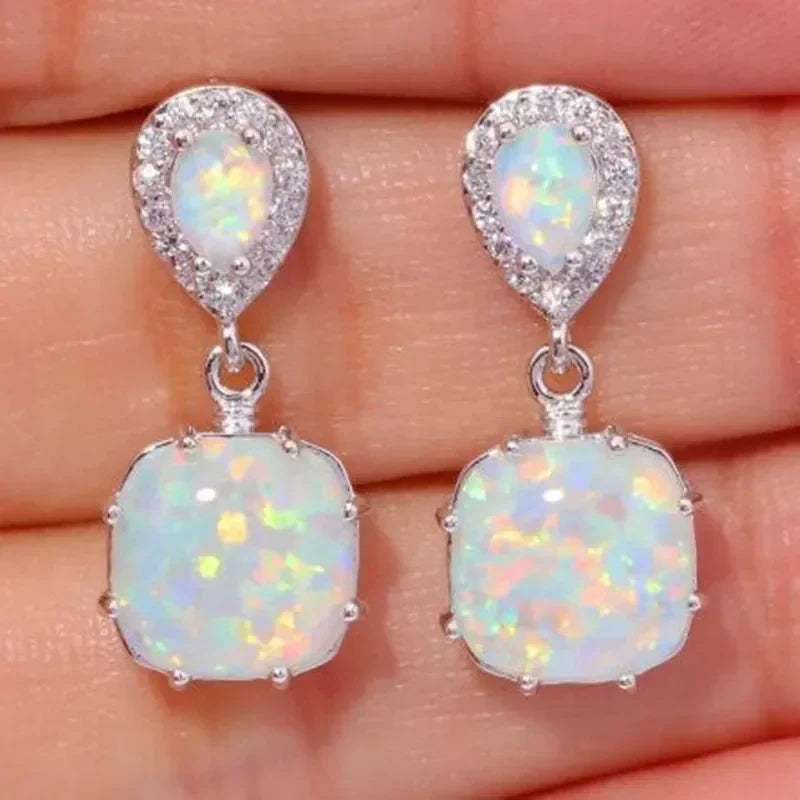 Vintage White Opal and Zirconia Earrings Jula Jewelry