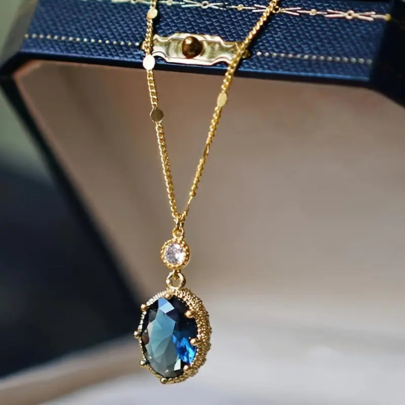 Gold Sapphire Oval Pendant Necklace Jula Jewelry