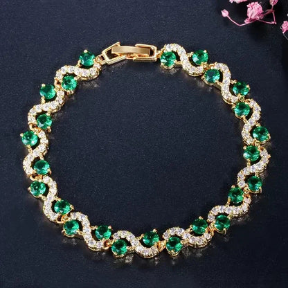 1+1 Offer: Fiora Emmeranthe Bracelet + Green Zirconia Ring in Gold Jula Jewelry
