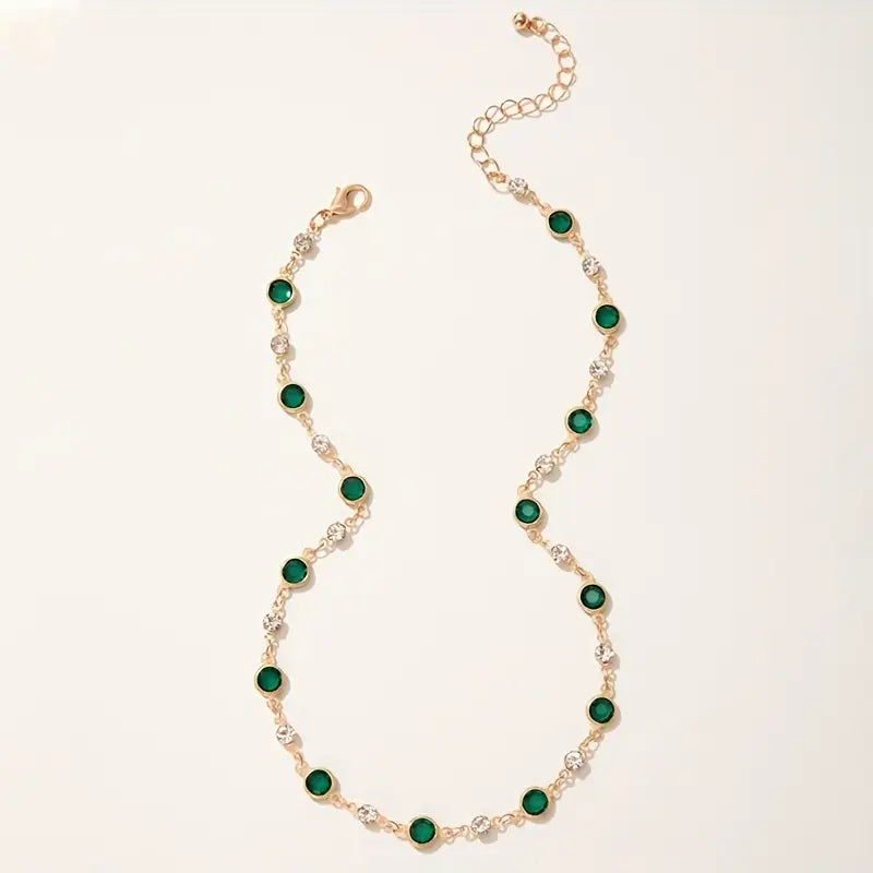 Gold Emerald Station Pendant Necklace Jula Jewelry