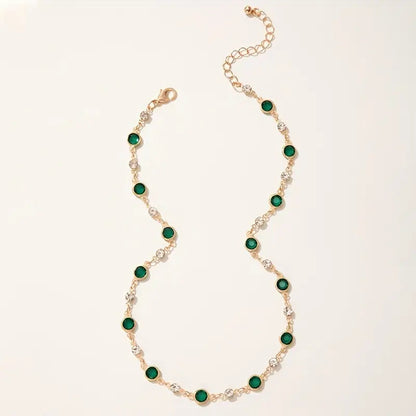 Gold Emerald Station Pendant Necklace Jula Jewelry