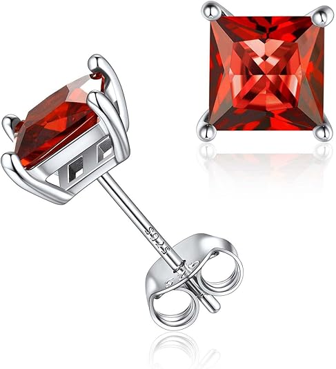 Minimalist Princess Cut Ruby Stud Earrings - Adjusted Handle Edition Jula Jewelry