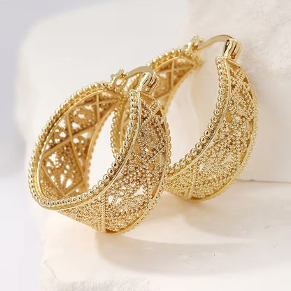 Bohemian Gold Floral Hoop Earrings Jula Jewelry