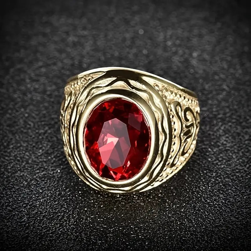 Gold Ruby Inscribed Ring Jula Jewelry