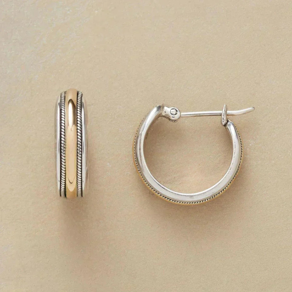 Vintage Golden Line Silver Hoop Earrings -> Vintage Gold Line Silver Hoop Earrings Jula Jewelry