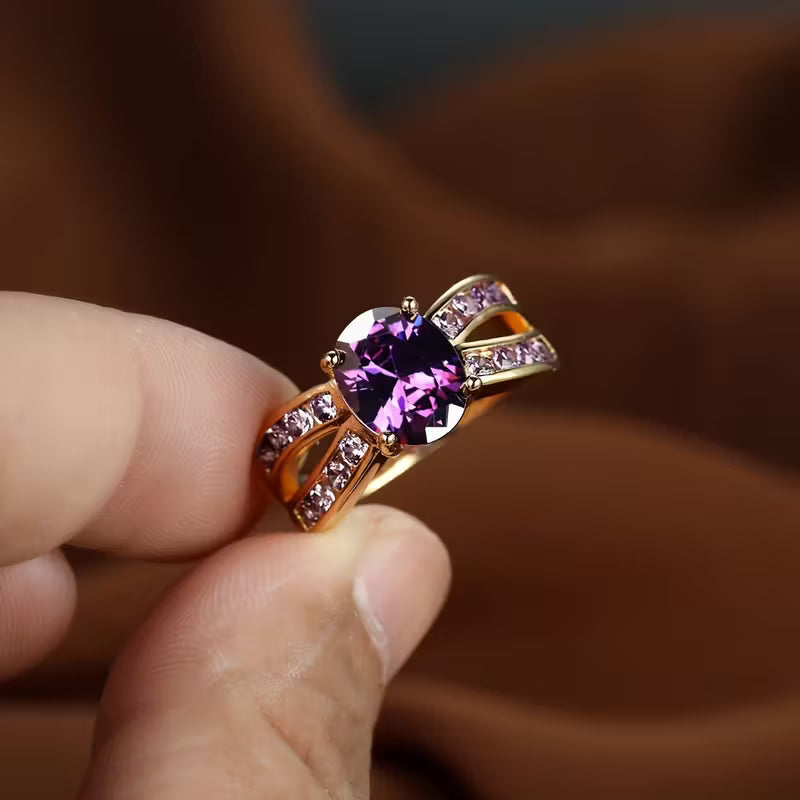 Amethyst Gold Split Band Ring Jula Jewelry