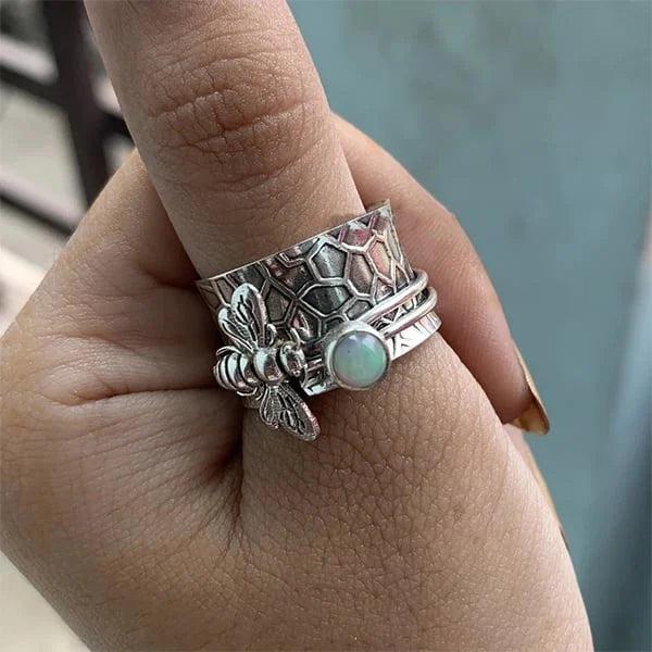 Bee Gemstone Meditation Spinner Band Jula Jewelry