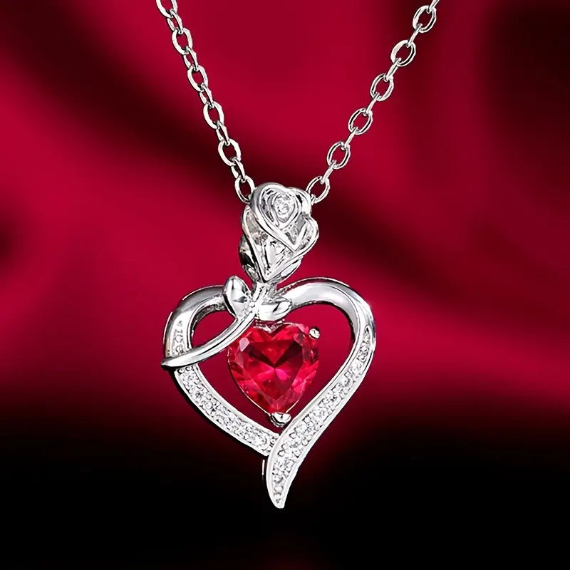 Silver Ruby Heart Pendant Necklace -> Silver Ruby Heart Charm Necklace Jula Jewelry