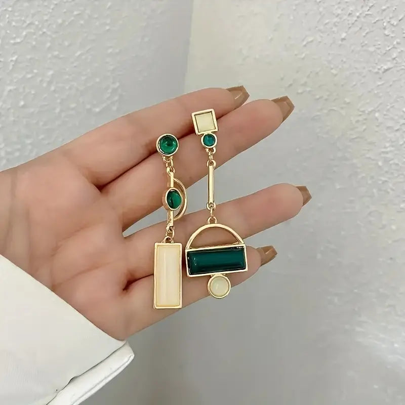 Gold Emerald Geometric Dangle Earrings Jula Jewelry