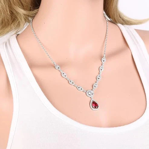 Ruby Halo Jewelry Set: Necklace and Earrings Jula Jewelry