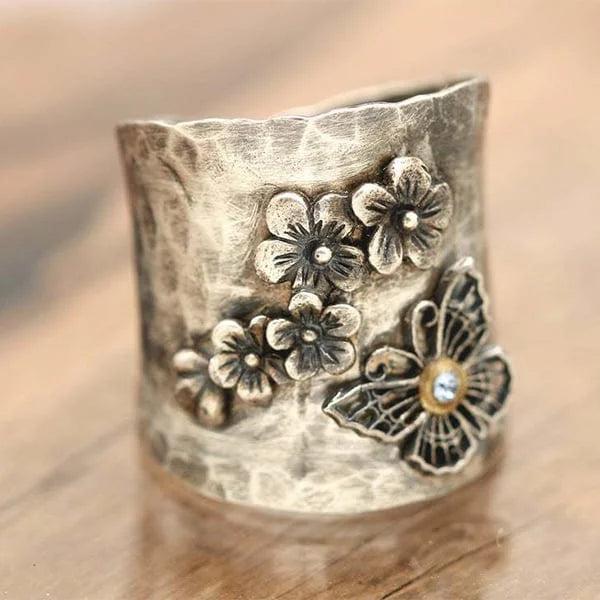 Butterfly Flower Bee Wide Band Ring Jula Jewelry
