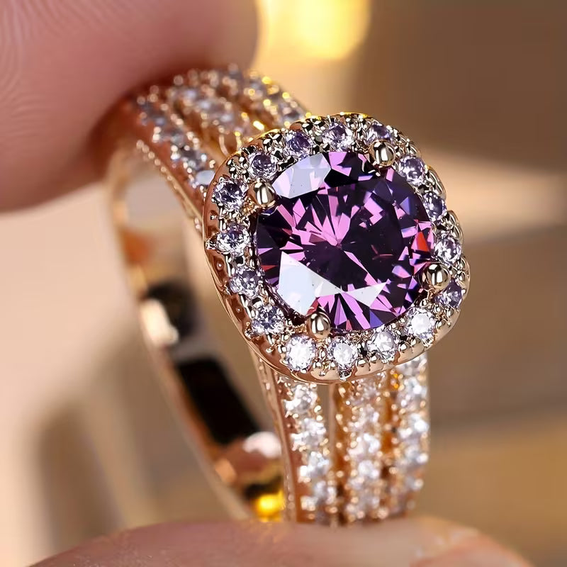 Golden Amethyst Halo Band Jula Jewelry