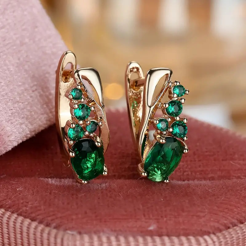 Gold and Emerald Cluster Drop Earrings Jula Jewelry