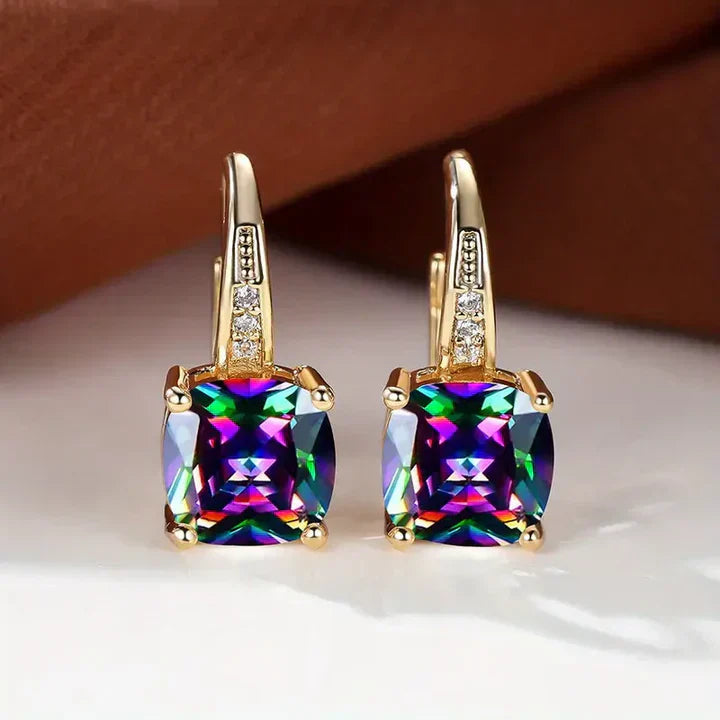 Mystic Gemstone Hoop Gold Earrings Jula Jewelry