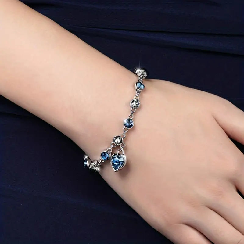 Silver Sapphire Heart Link Bracelet Jula Jewelry