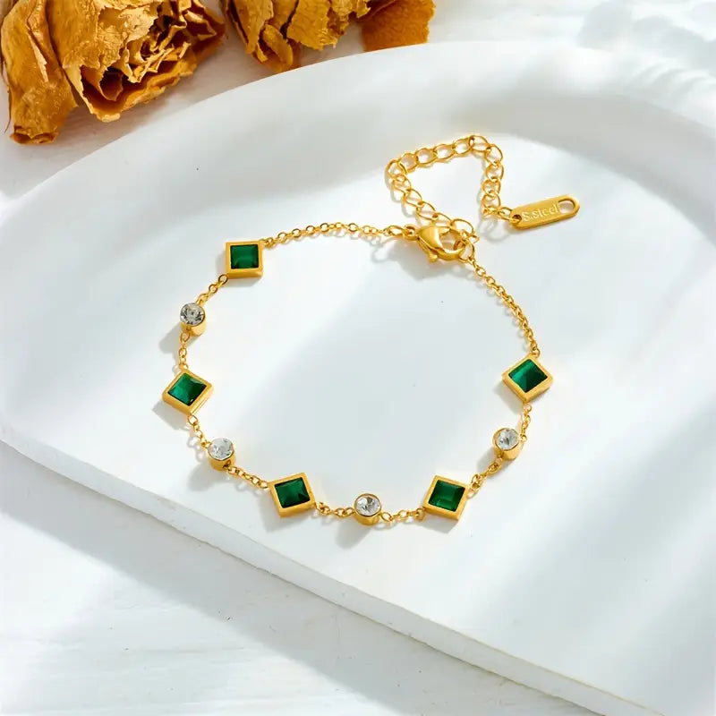 Emerald Gold Station Bracelet Jula Jewelry