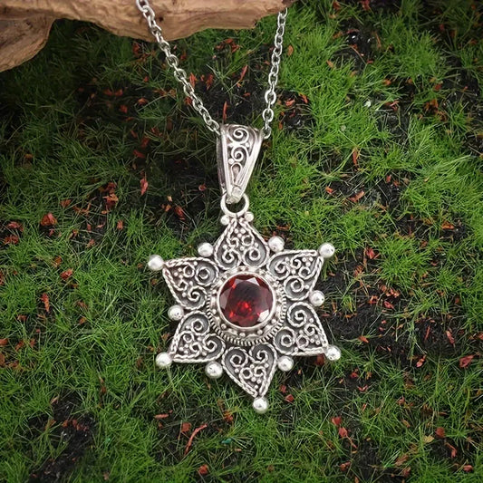 Silver Ruby Star Charm Necklace Jula Jewelry